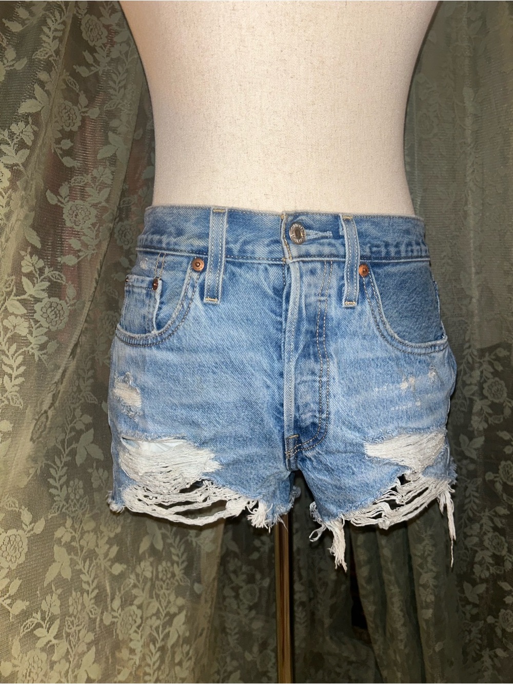 Levi’s 501 Classic Distressed Light Blue Denim Shorts